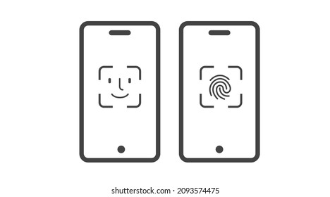 Touch id and face id on mobile device vector icon. Vector isolated editable illustration