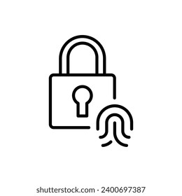 Touch-Icon-Vektorgrafik. Schloss und Fingerabdruck auf isoliertem Hintergrund. Konzept des biometrischen Identifizierungszeichens