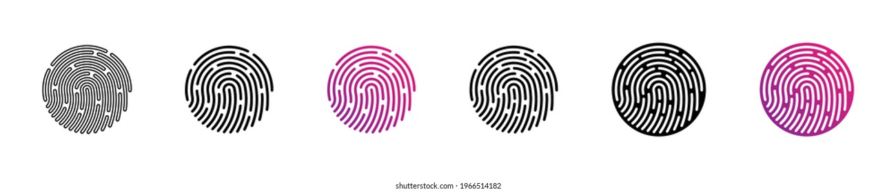 Touch id icons set. Fingerprint icon collection. Owner identification,  verification. Password concept. Authorization concept. App id. Phone password. Touch identification. Vector graphic. EPS 10