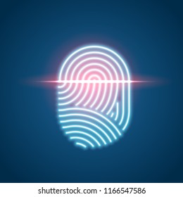 Touch ID neon icon, fingerprint scanning identification system