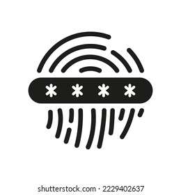 Icono de Silhouette de Concepto de privacidad de ID táctil. Signo de acceso a la impresión de dedos. Pictograma de glifo de identificación biométrica único. Icono de contraseña de huella digital. Código de huella digital. Ilustración de vectores aislados.