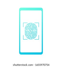Tippen Sie auf ID - Vektorillustration. Smartphone mit Fingerabdruck einzeln auf weißem Hintergrund.