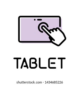 Touch input tablet product type thin line style icon with text label