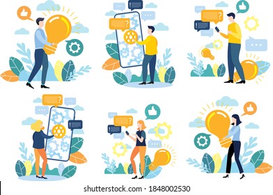 Touch interface concept for mobile devices, user experience, innovative technologies. Modern flat colorful vector illustration