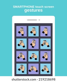Touch interface hand gestures icons on smartphone mobile vector illustration