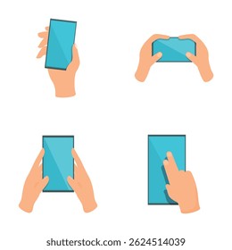 Los iconos de la interfaz táctil establecen el Vector de dibujos animados. Gesto de la mano en el dispositivo digital táctil. Tecnología moderna