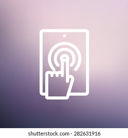 Touch mark in mobile phone icon thin line for web and mobile, modern minimalistic flat design. Vector white icon on gradient mesh background.