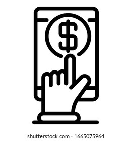 Touch money loan icon. Outline touch money loan vector icon for web design isolated on white background