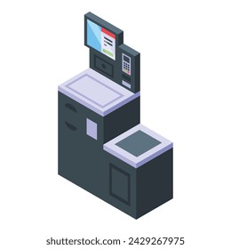 Touch monitor service icon isometric vector. Counter store. Monitor machine