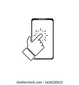 touch on the phone screen icon in flat style, vector illustration