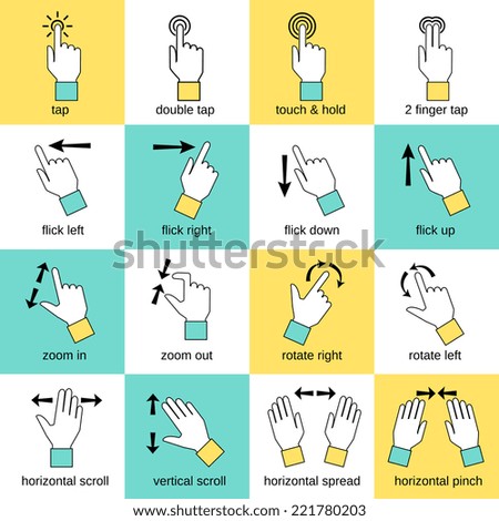 Touch pad hand gestures icons flat line set isolated vector illustration