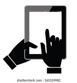 touch pad with holding hand. concept design. vector illustration