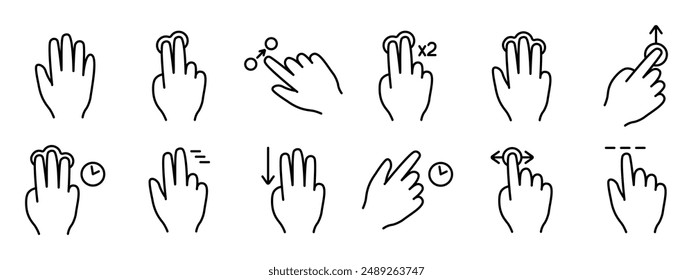 Icono del panel táctil. Dedo índice, doble clic, reducir, aumentar, girar, rotación, aproximación, presionar, Desplazamiento, Hacer clic, flecha, sensor, giro. Acercar, mover, tiempo de respuesta, x2