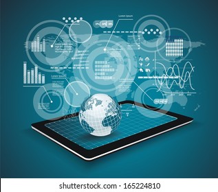 Touch Pad Personal Computer Technology Business Concept. Creative Network Information Process Diagram.