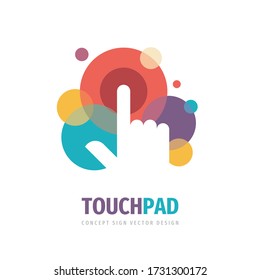 Touch pad screen finger - vector logo template concept illustration. Human hand on surface display. Modern mobile technology sign. Abstract symbol. Design element