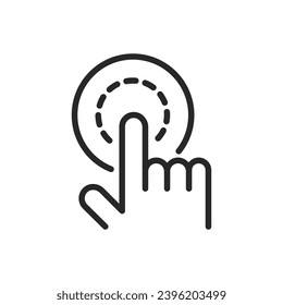 Touch Perception Icon. Thin Line Illustration for Tactile Interaction and Sensory Feedback through Finger Press on Surface. Isolated Outline Vector Sign.