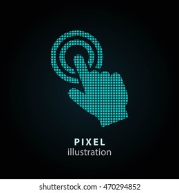 Touch - pixel icon. Vector Illustration. Design logo element. Isolated on black background. It is easy to change to any color.