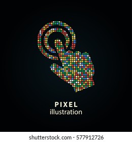 Touch - pixel icon. Vector Illustration. Design logo element. Isolated on black background. It is easy to change to any color.