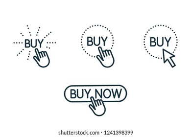 touch and press buy button thin line icons set on white background