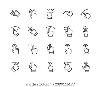 touch related premium icon set. Vector elements with editable stroke. Isolated on a white background