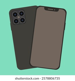 touch screen blank realistic display vector print. cellular brand or mobile technology 2025. new phone set isolated flat design. front and back side or view of smartphone 16 pro illustration graphic