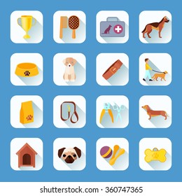 Touch screen buttons apps pets dogs and accessories  flat icons  collection light shadow abstract vector isolated illustration 