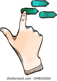 icono de gesto de dedo de pantalla táctil en color de agua dibujado a mano