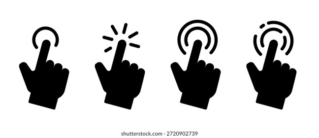Pulsador de mano de dedo de pantalla táctil: conjunto de iconos de Vector sólido