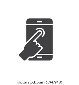 Touch screen finger tap icon vector, filled flat sign, solid pictogram isolated on white. Hand gesture symbol, logo illustration. Pixel perfect