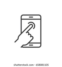 Touch screen finger tap line icon, outline vector sign, linear style pictogram isolated on white. Hand gesture symbol, logo illustration. Editable stroke. Pixel perfect