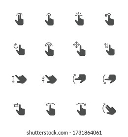 Touch screen flat icons in gray. Set of 16 pieces.