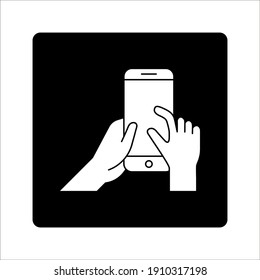 Touch screen gesture icon for smartphone. Smartphone screen with gesture. Hand holding smartphone on white background. color editable