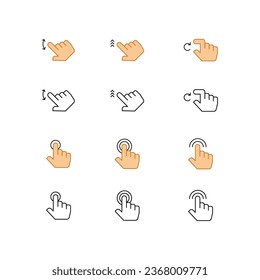 Touch screen gesture signage. Phone or computer hand pointer collection for web design include double click, Hand gesture on screen icon set. Vector illustration. Design on white background. EPS 10