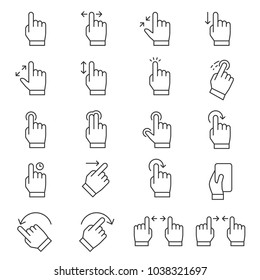 Touch screen gestures icon set, gesture thin line design. Line with Editable stroke