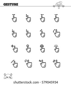 Touch screen gestures icon set. Collection of high quality outline symbols for web design, mobile app. Navigation vector thin line icons or logo.