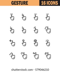 Touch screen gestures icon set. Collection of high quality outline symbols for web design, mobile app. Navigation vector thin line icons or logo.