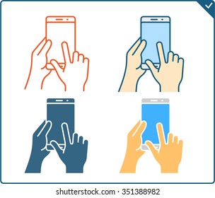Touch screen gestures icon for smartphone. Vector icon for a mobile app user interface or manual. Smartphone gesture icon in four different styles