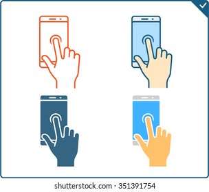 Touch screen gestures icon for smartphone. Vector icon for a mobile app user interface or manual. Smartphone gesture icon in four different styles