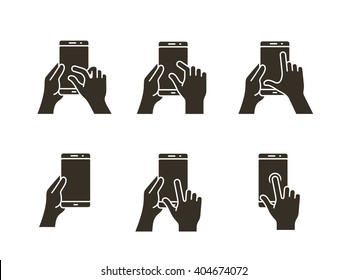 Touch screen gestures icon for smartphone. Vector icon for a mobile app user interface or manual. Smartphone gesture icon in four different styles