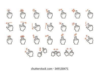 Touch Screen Gestures icons Set. Line art. Stock vector.