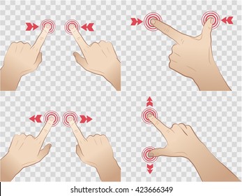 Touch Screen Gestures. Set of static 'movements' of a hands, interacted with GUI of a tablet PC.