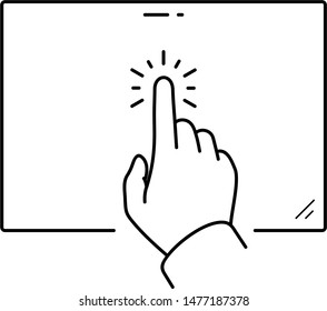 Touch screen hand gesture. Click-through rate. Vector outline icon.