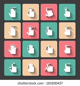 Touch screen hand gestures design elements for mobile user interface isolated vector illustration