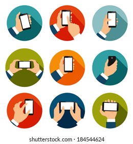 Touch screen hand gestures flat icons set of using mobile interface isolated vector illustration