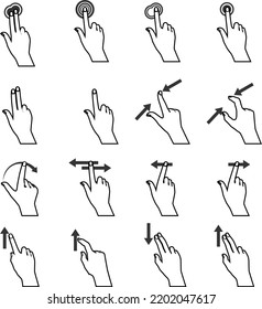 touch screen hand gestures flat icon with arrows showingdirection