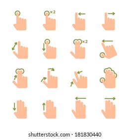 Touch screen hand gestures icons set of swipe pinch and tap isolated vector illustration
