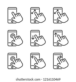 Touch screen hand touch gestures for smartphone icons set. Simple flat design. Isolate on white background.
