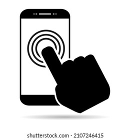 Touch screen with hand with shadow - finger, cursor flat technology push, icon concept vector illustration .