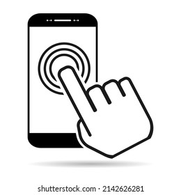 Touch screen with hand with shadow - finger, cursor flat technology push, icon concept vector illustration .