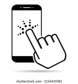 Touch screen with hand with shadow - finger, cursor flat technology push, icon concept vector illustration .